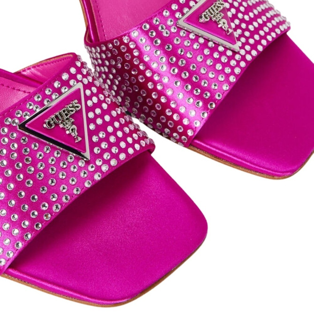 Guess Gelya Embellished Ankle Strap Sandals | Bright Pink | NWT - Picture 3 of 9